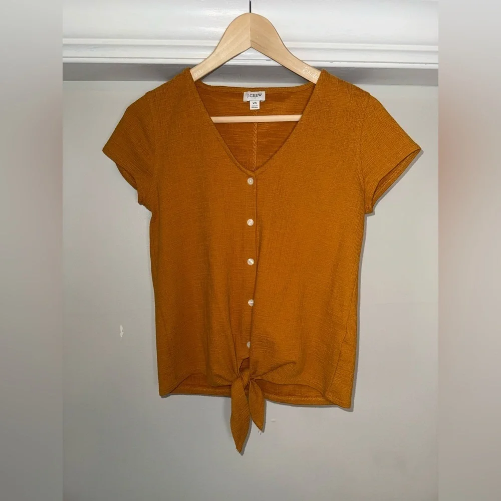 J.Crew Textured Tie-Front Blouse Cap Sleeve Size XS Mustard